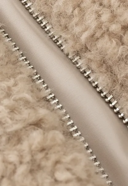 Faux Shearling Zip Vest in Beige