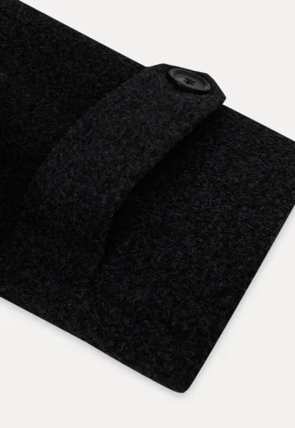 Hooded Wool Coat with Quilted Lining and Wool Collar