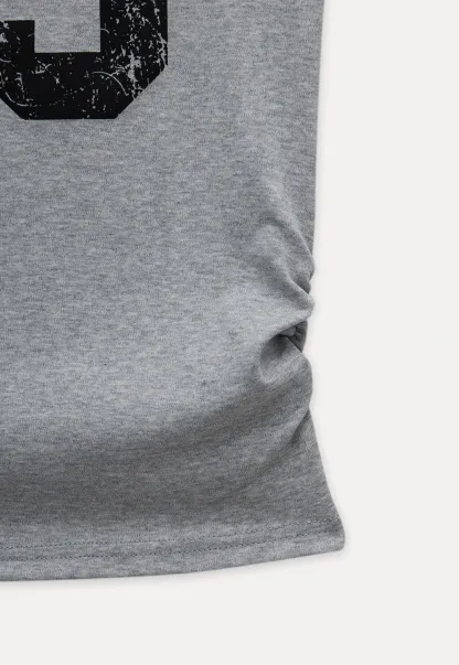 Graphic Off-Shoulder Ruched Tee