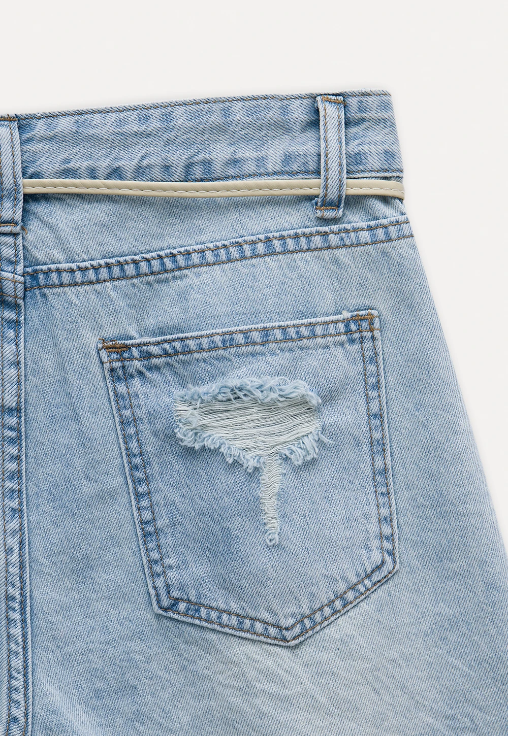 Fringed Belted Distressed Denim Shorts