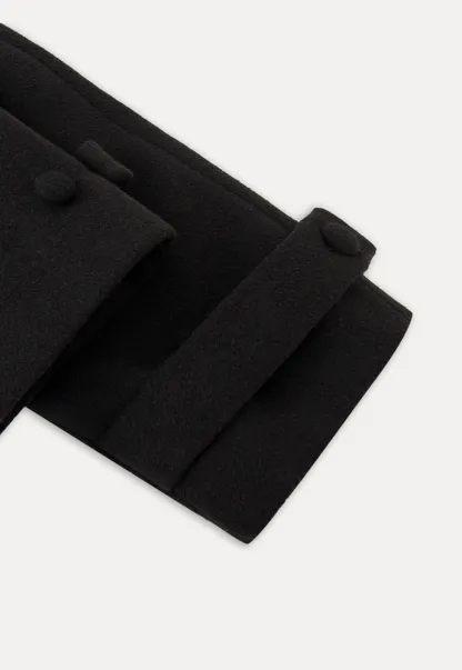 Women Black Wool Coat with Plaid Scarf Set