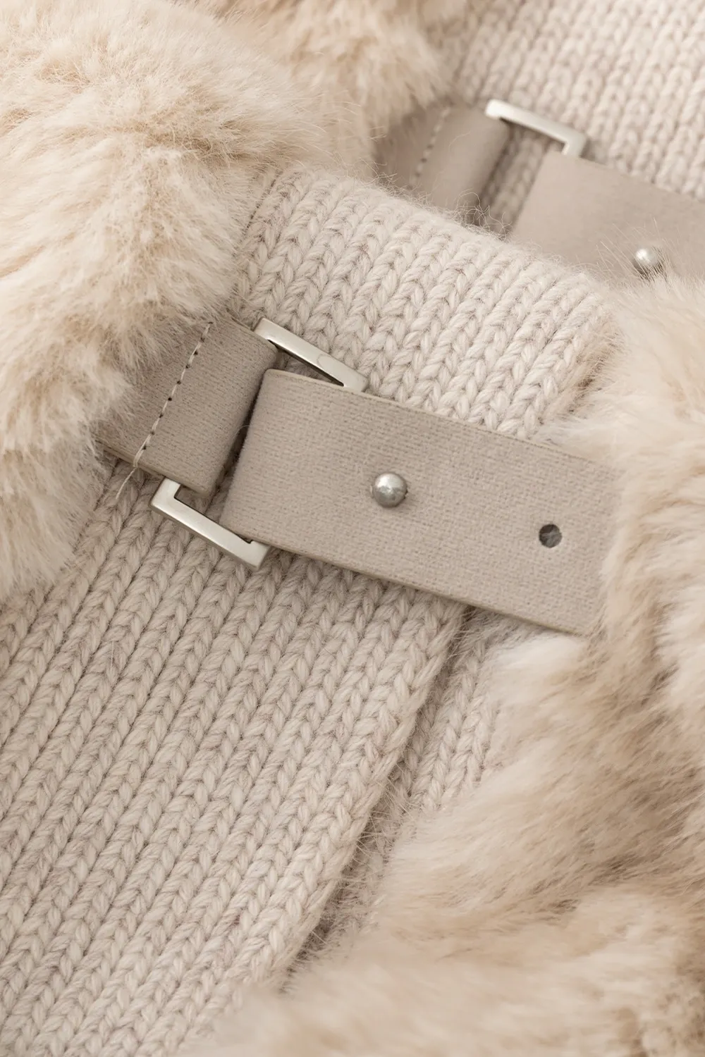 Collar Knit Patchwork Faux Shearling Coat