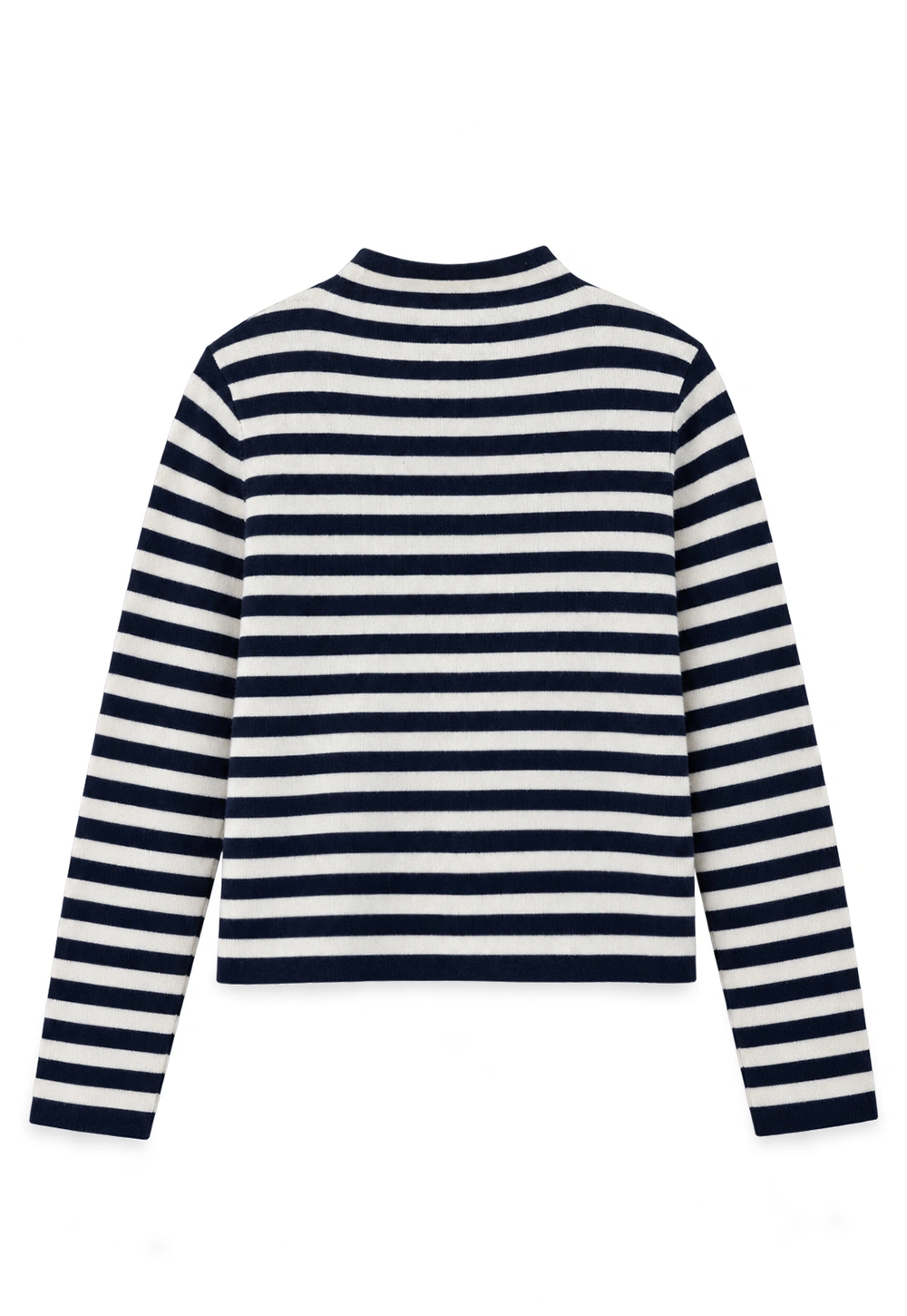 Striped Ribbed Knit Cardigan with Stand Collar
