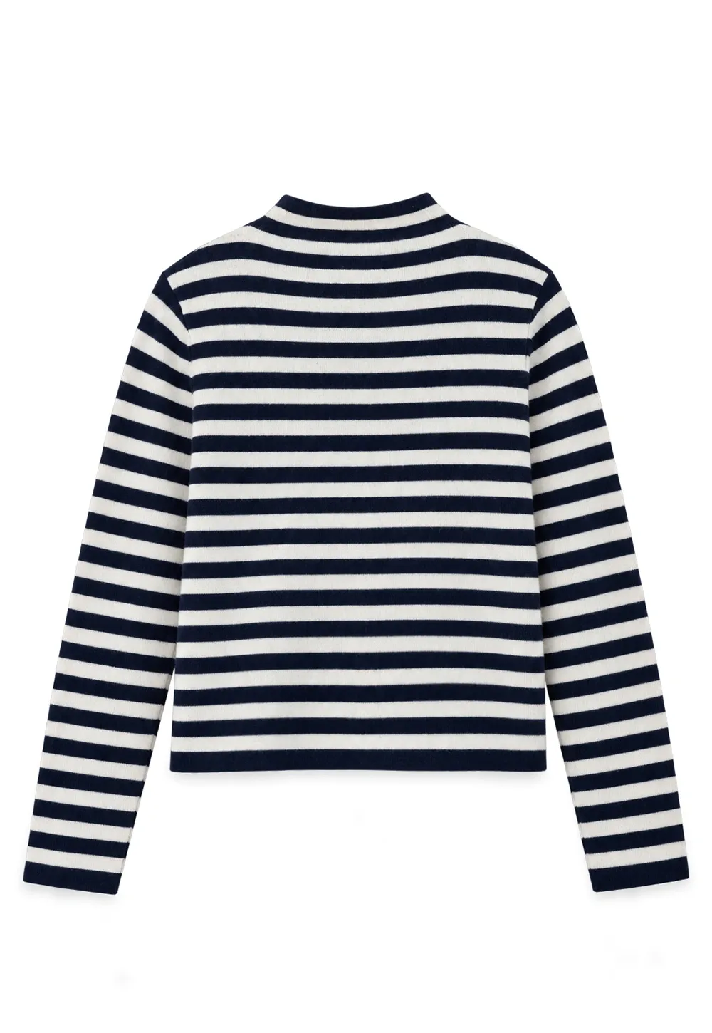 Striped Ribbed Knit Cardigan with Stand Collar