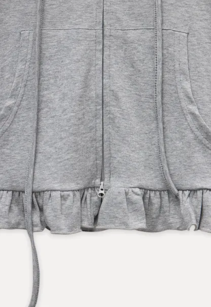 Women’s Zip-up Hoodie with Ruffled Hem
