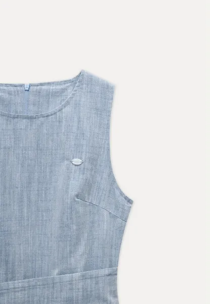 Women’s Sleeveless Tie Waist Chambray Dress