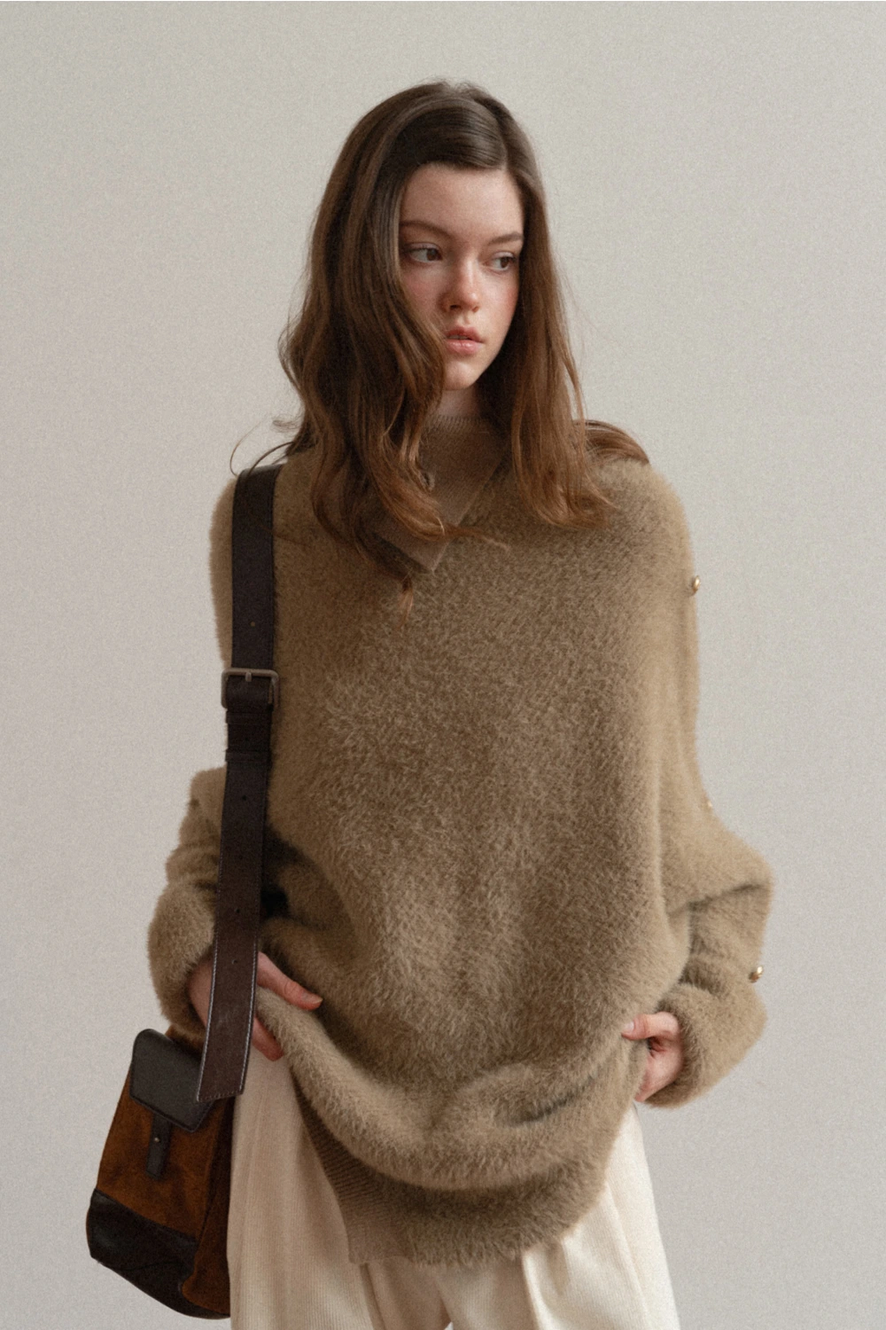 Cozy White Turtleneck Sweater Women Fuzzy Knit Top