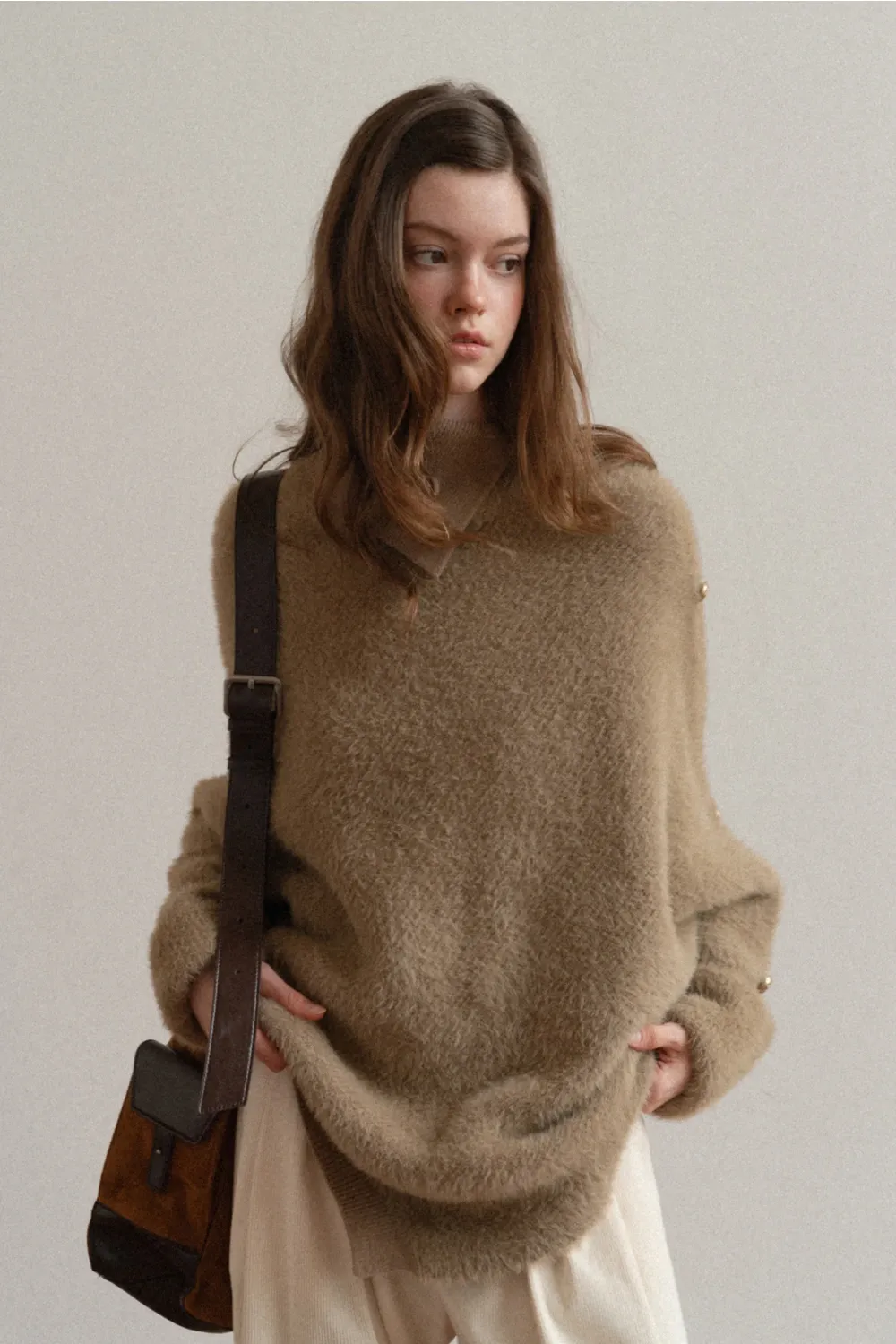 Cozy White Turtleneck Sweater Women Fuzzy Knit Top