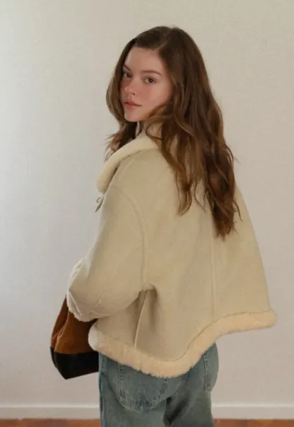 Dual-Wear Suede Patchwork Coat with Soft Teddy Fleece Lining