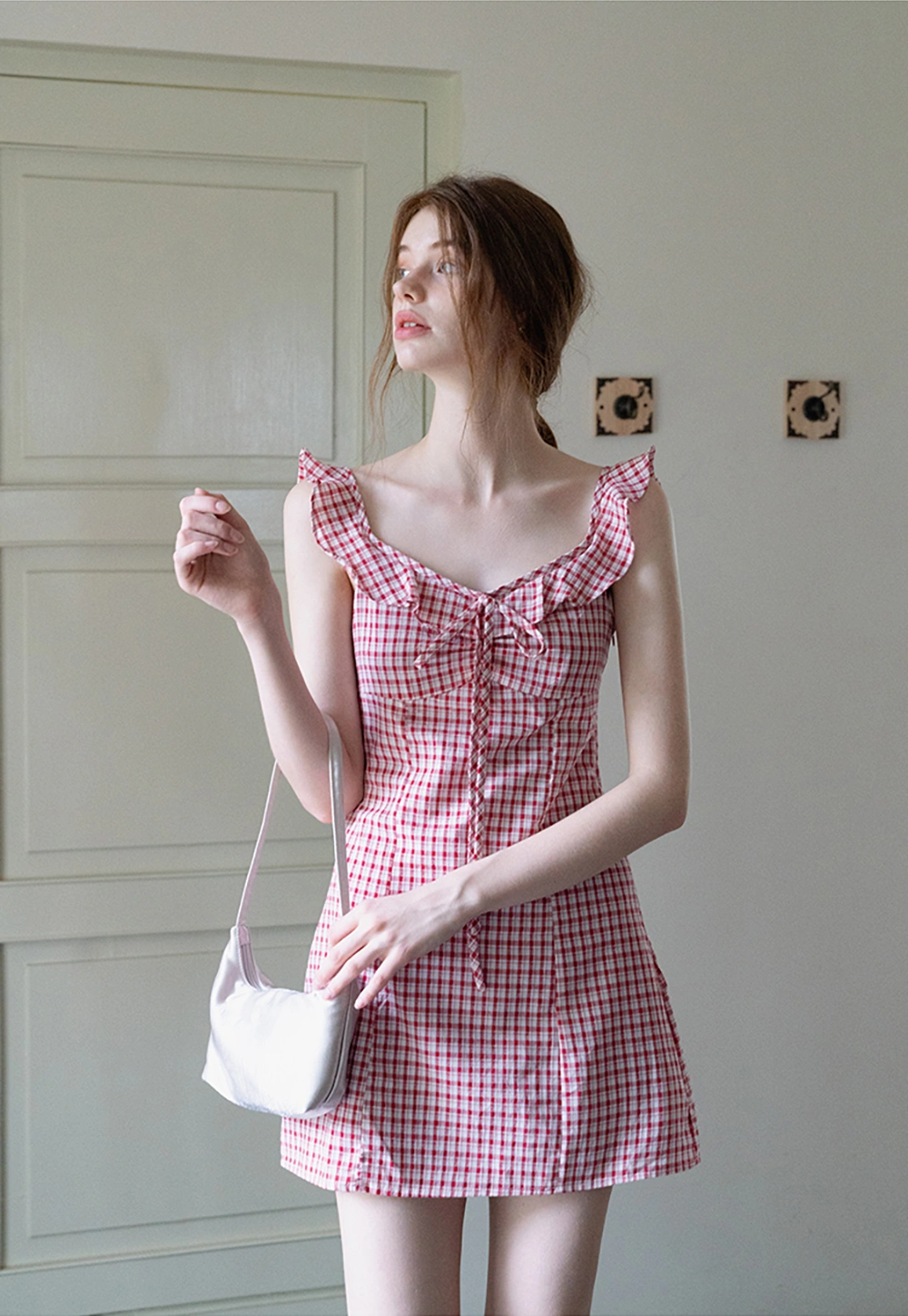 Women's Gingham Ruffle Mini Dress