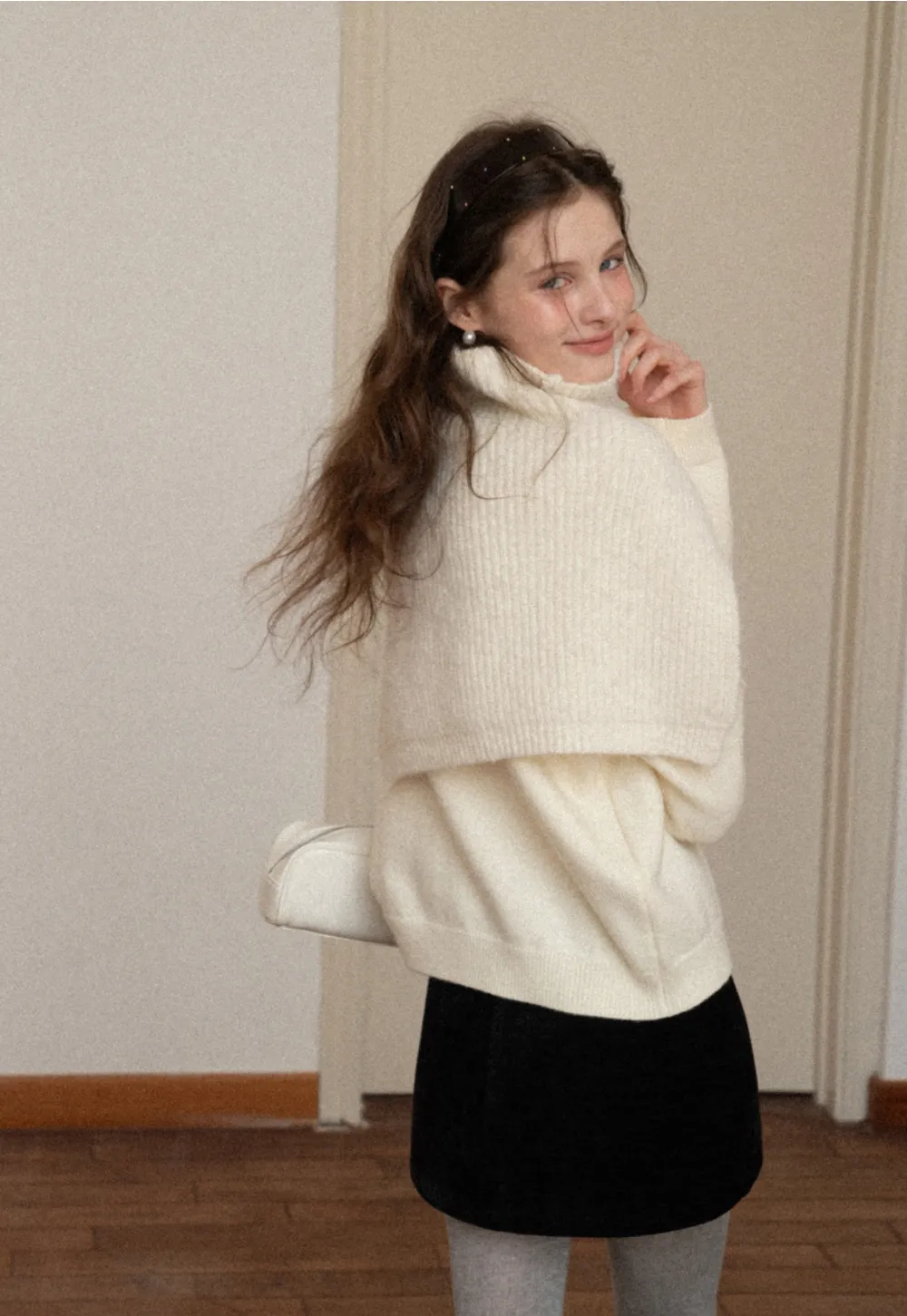 Layered Shawl Neck Knit Sweater