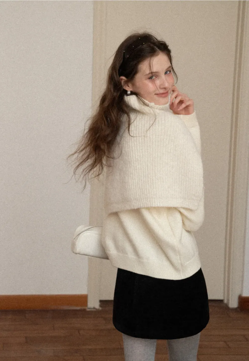 Layered Shawl Neck Knit Sweater