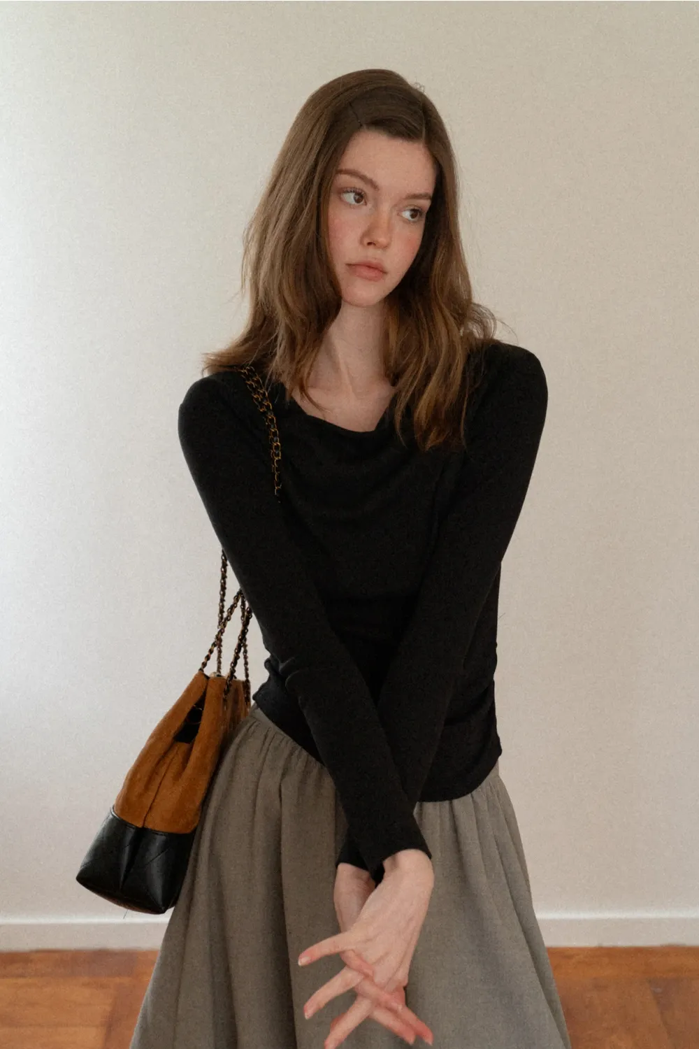 Womens Long Sleeve Drape Neck Top