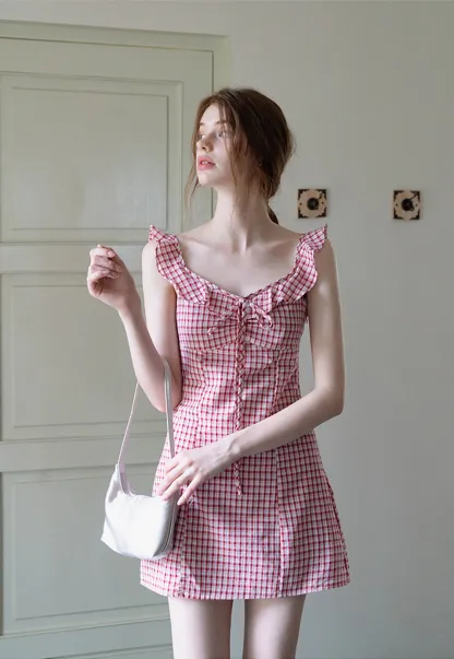 Women's Gingham Ruffle Mini Dress