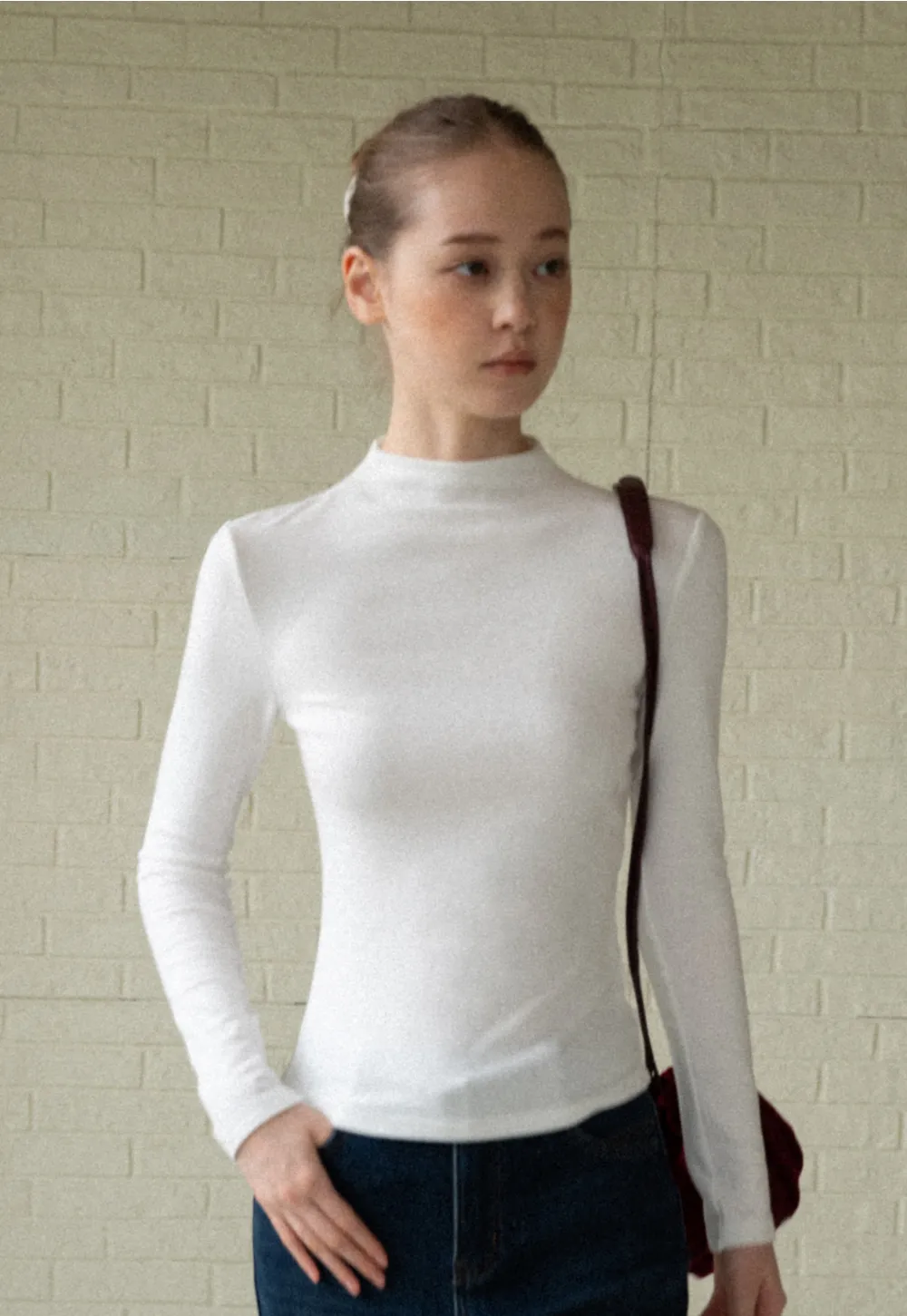 Basic Mock Neck Long Sleeve Top