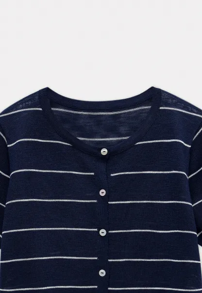 Women’s Striped Button-Down Short-Sleeve Cardigan
