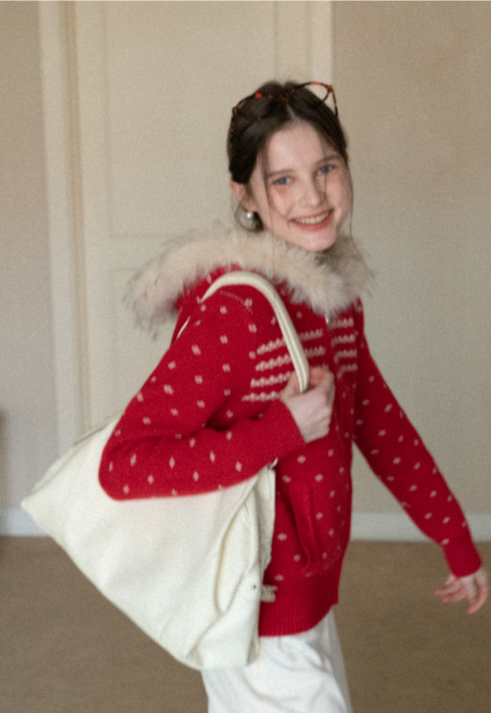 Vintage Knit Hooded Cardigan Women Faux Fur Coat