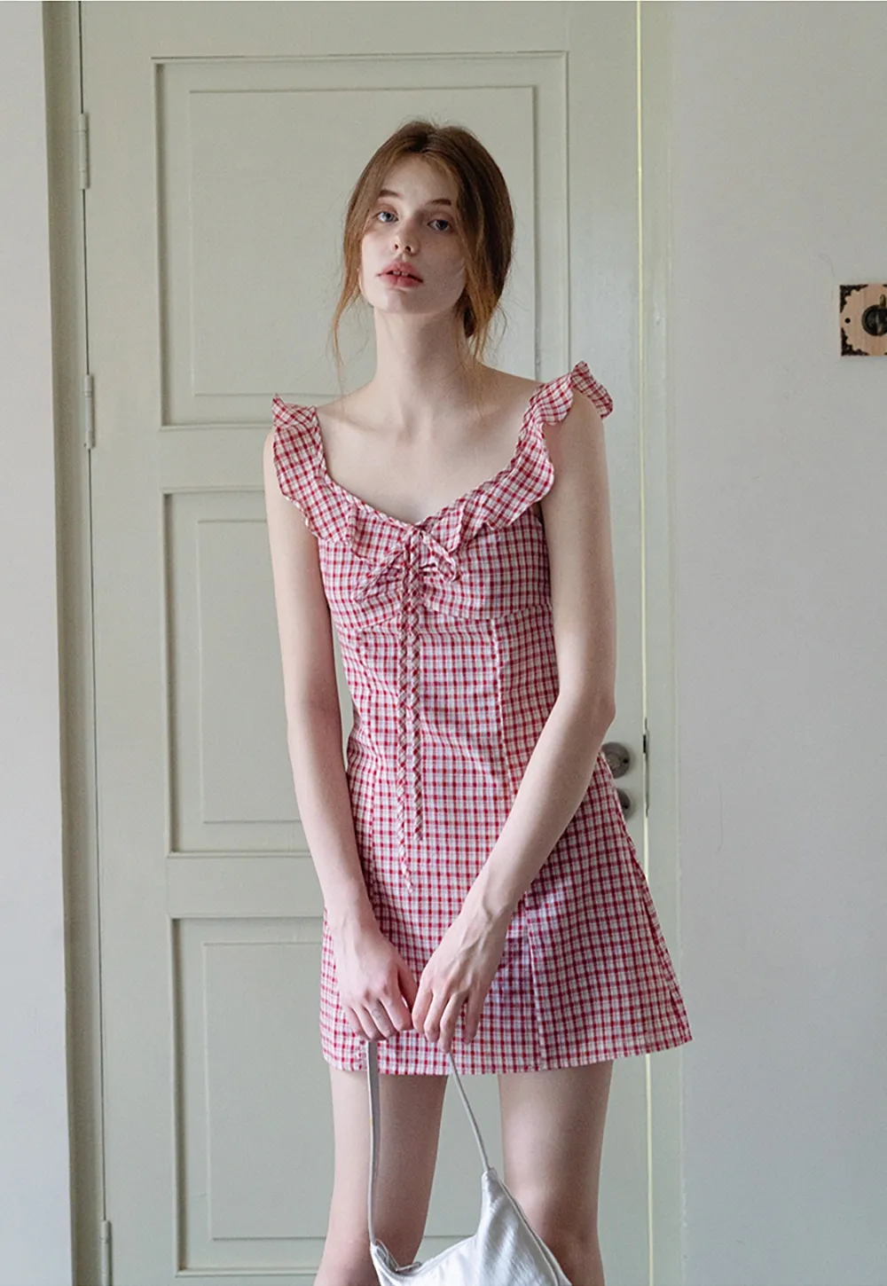 Women's Gingham Ruffle Mini Dress
