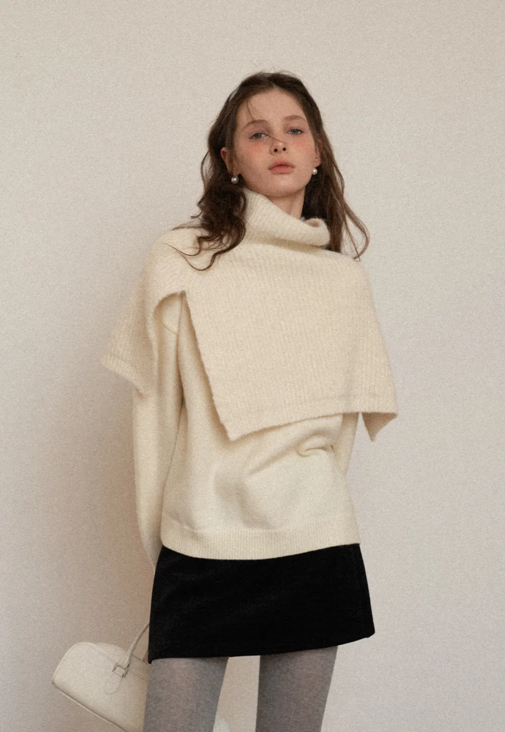 Layered Shawl Neck Knit Sweater