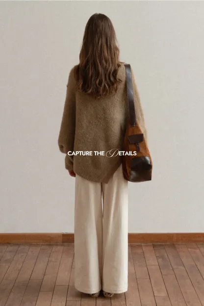 Cozy White Turtleneck Sweater Women Fuzzy Knit Top