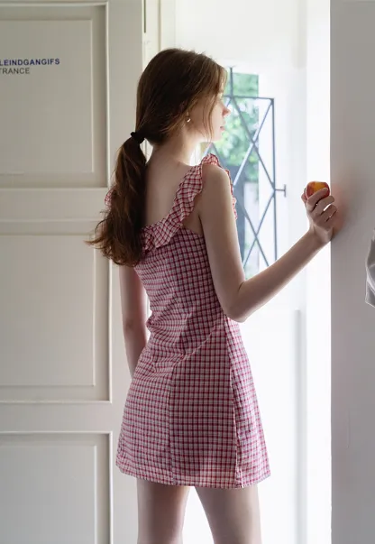 Women's Gingham Ruffle Mini Dress