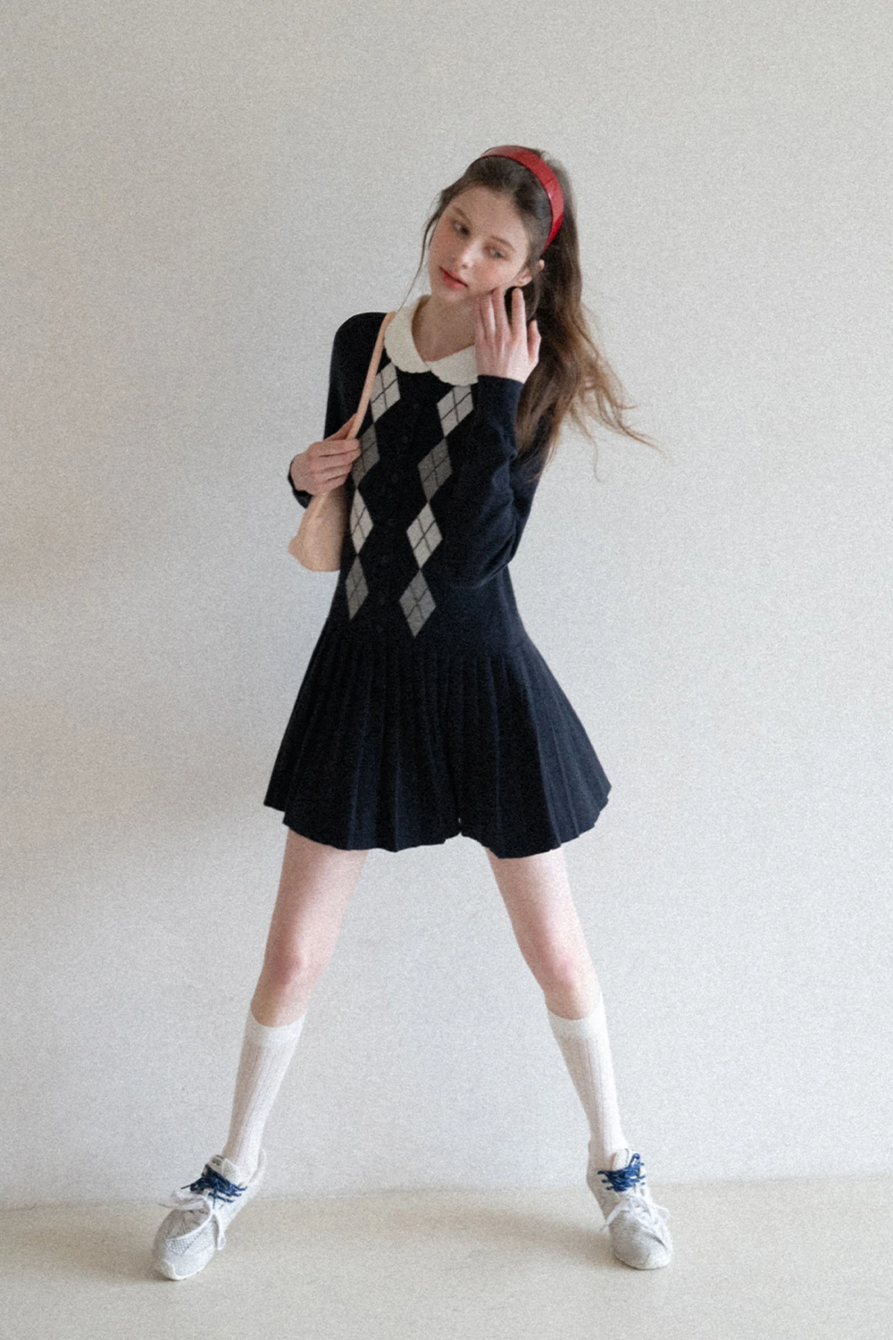 Argyle Knit Dress with Peter Pan Collar