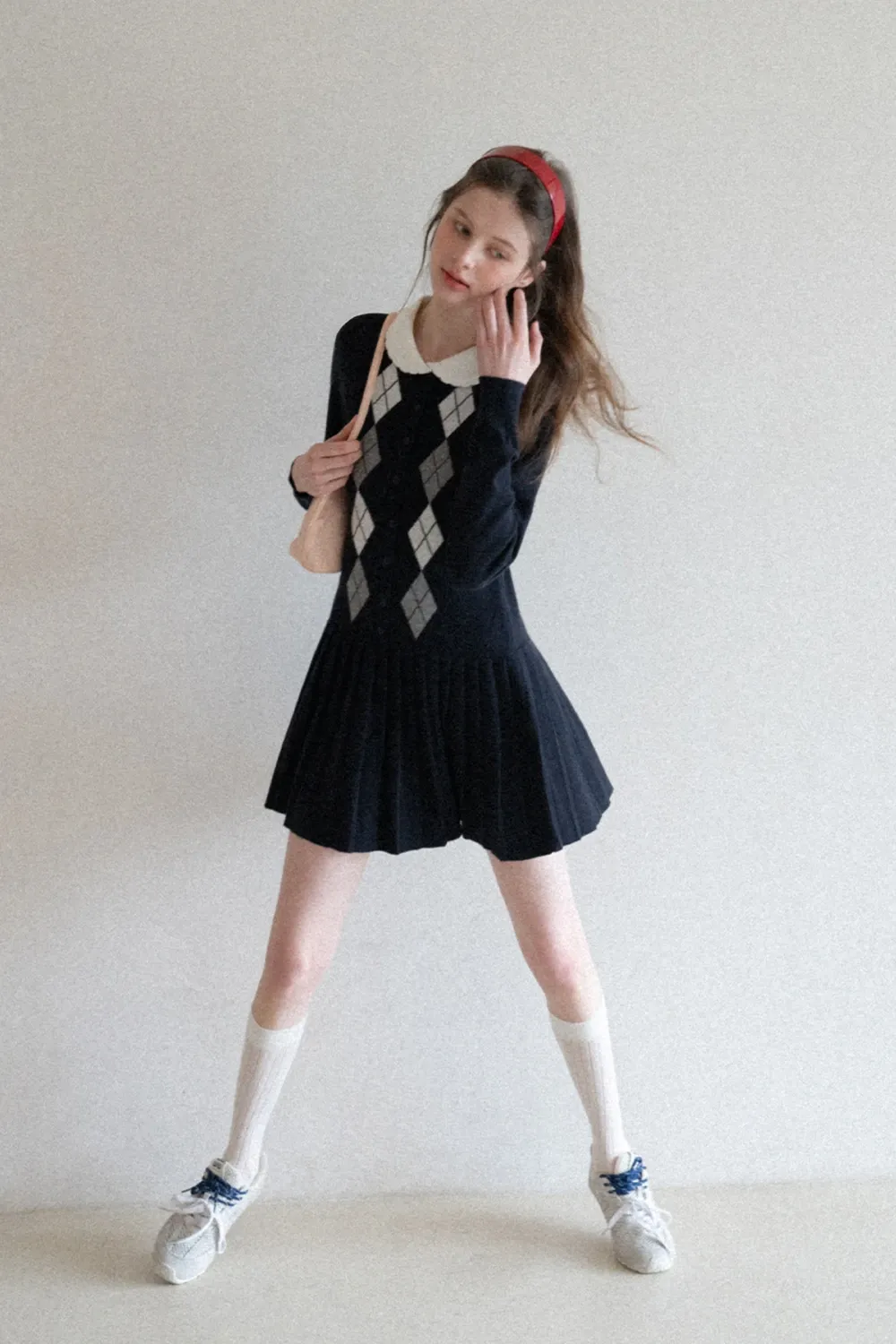 Argyle Knit Dress with Peter Pan Collar