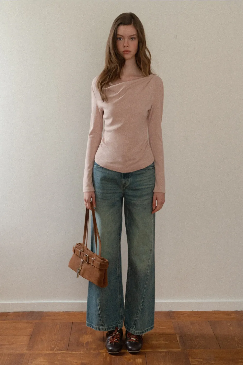 Womens Long Sleeve Drape Neck Top