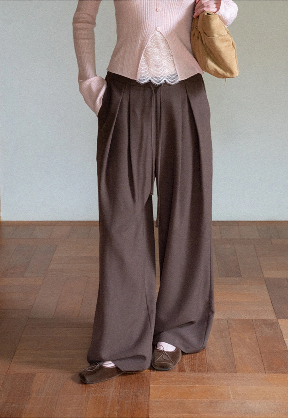 Wide Leg Pleated Casual Pants