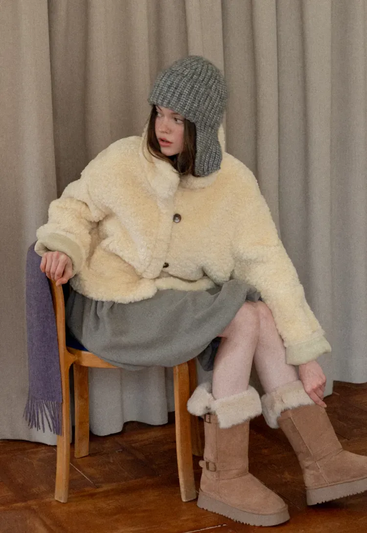 Dual-Wear Suede Patchwork Coat with Soft Teddy Fleece Lining