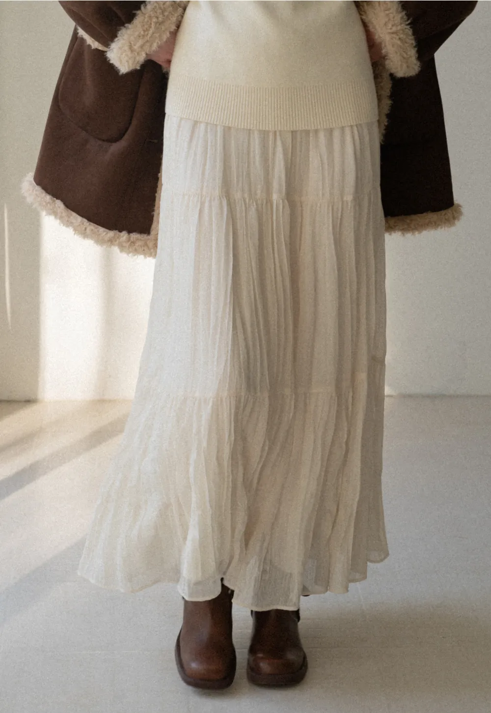 Tiered Crinkle Maxi Skirt