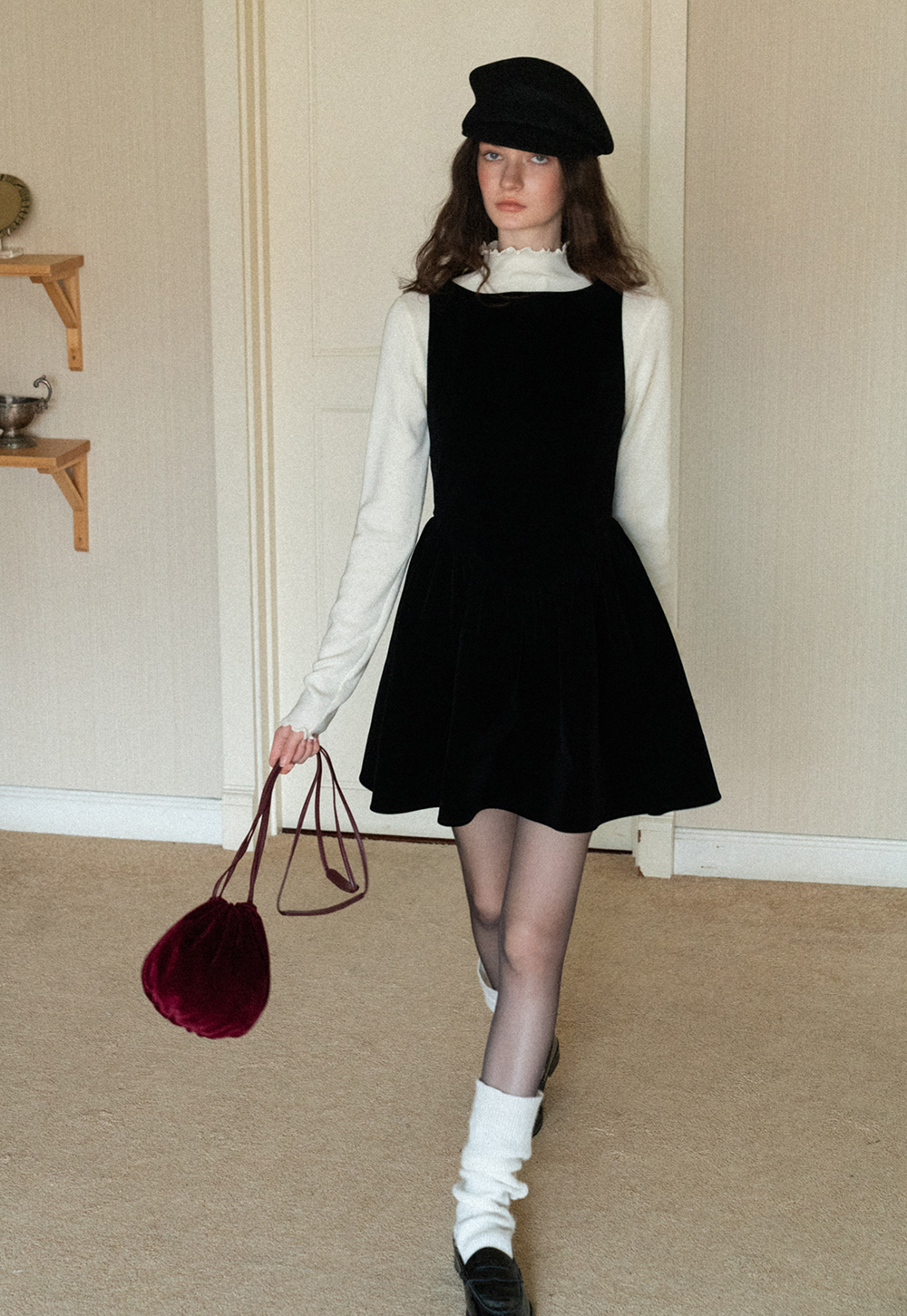 Chic Light Blue Ruffle Trim Turtleneck Sweater