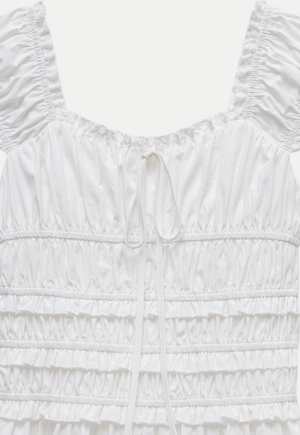 Women’s White Ruched Puff Sleeve Dress