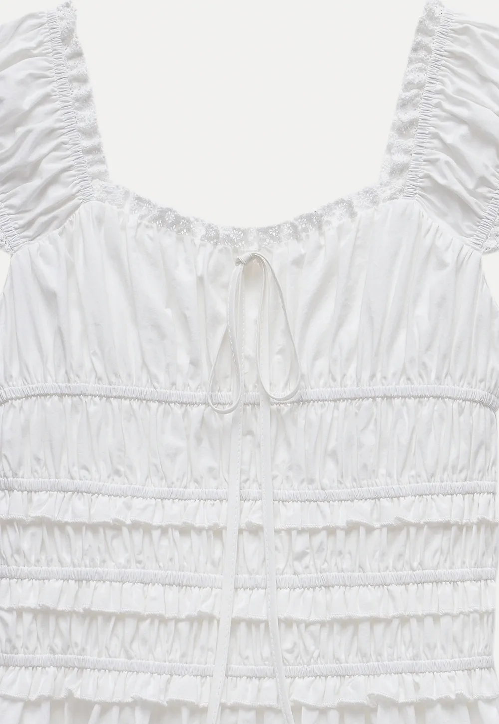 Women’s White Ruched Puff Sleeve Dress