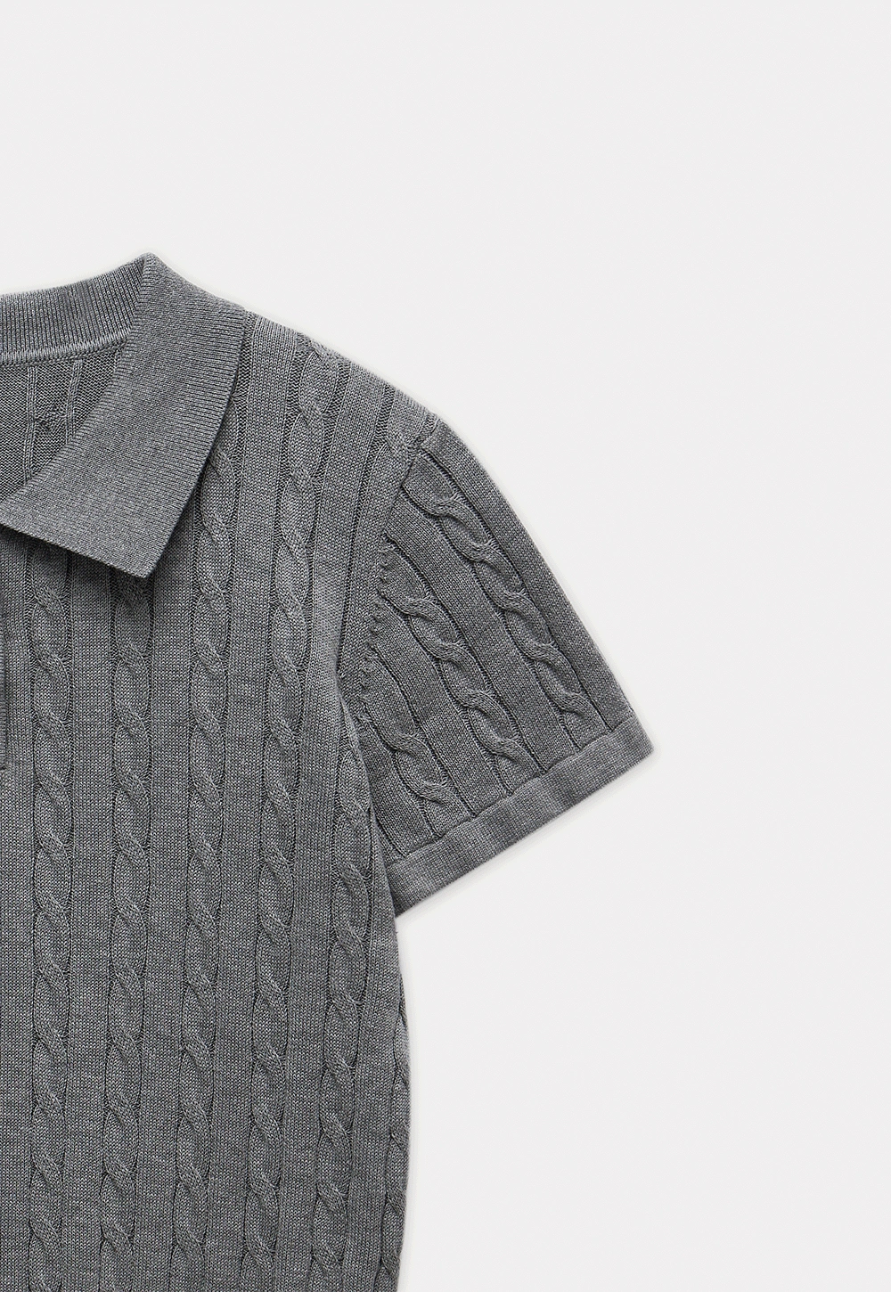 Women's Grey Ribbed Polo Shirt with Short Sleeves