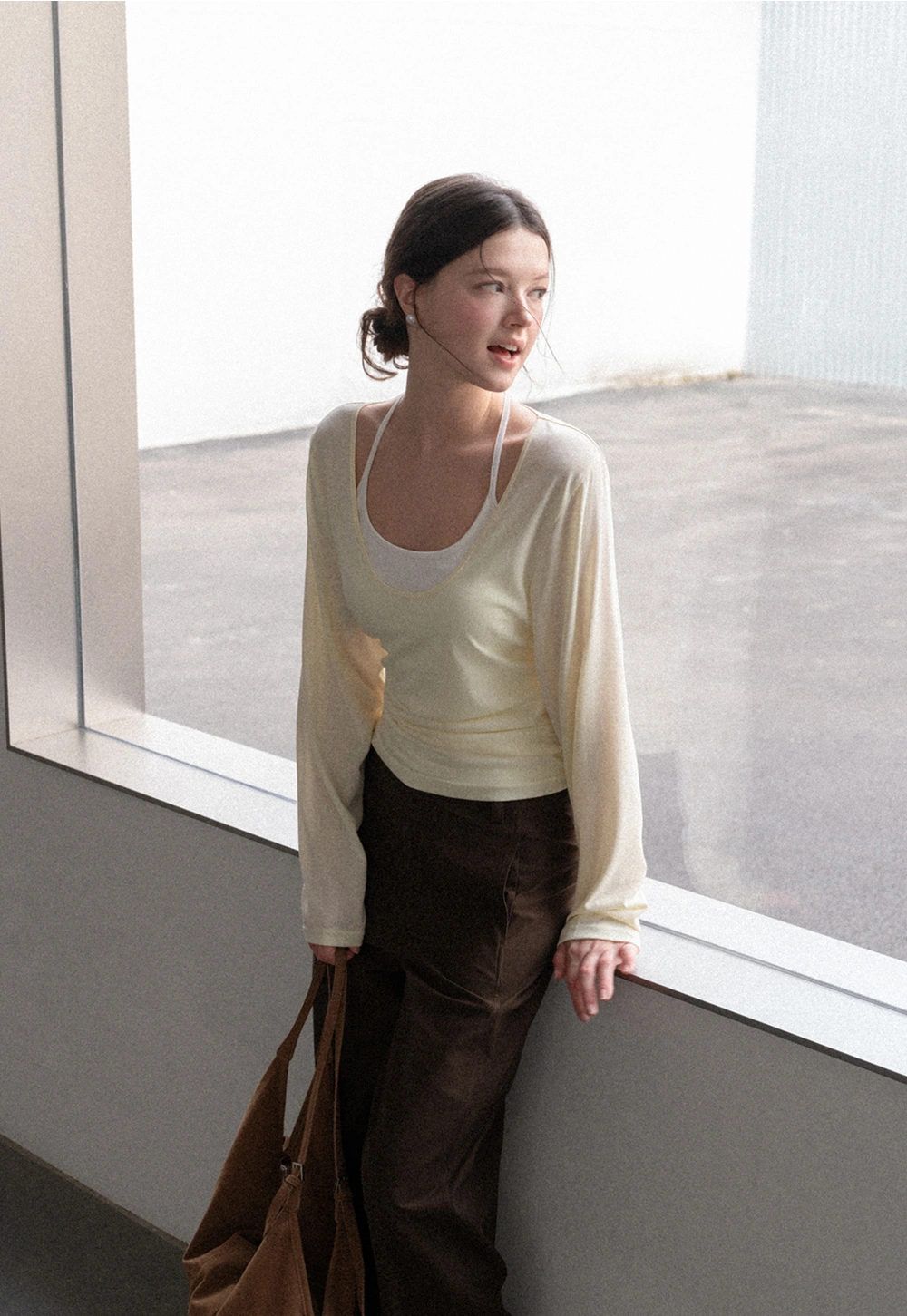 Women Scoop Neck Long Sleeve Basic Layering Top