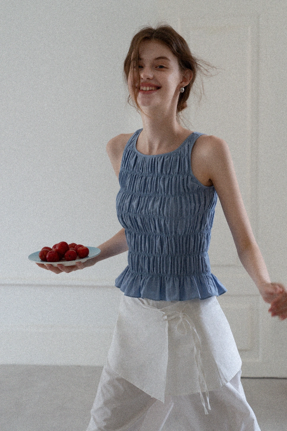 Women's Smocked Ruffle Hem Sleeveless Top