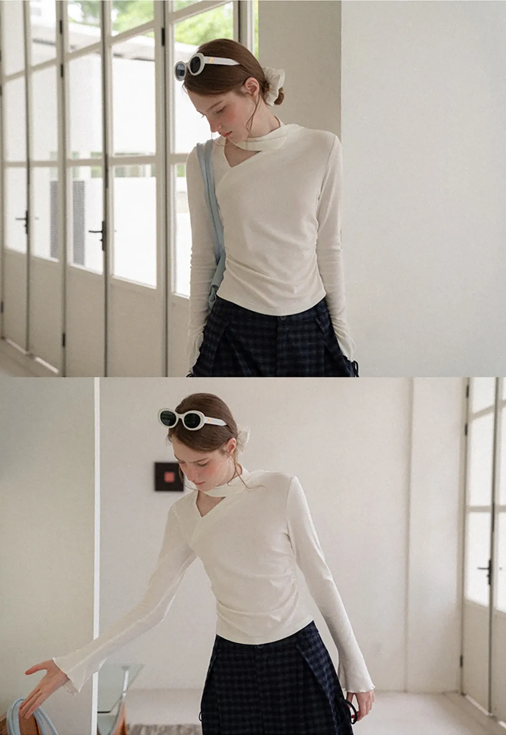 Asymmetrical Wrap Neck Long Sleeve Knit Top