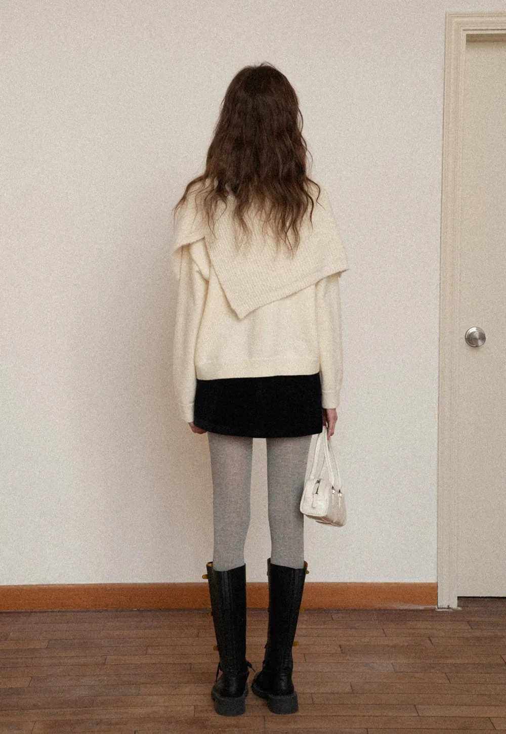 Layered Shawl Neck Knit Sweater