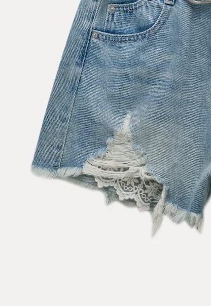 Women’s High‑Waist Ripped Lace Denim Shorts