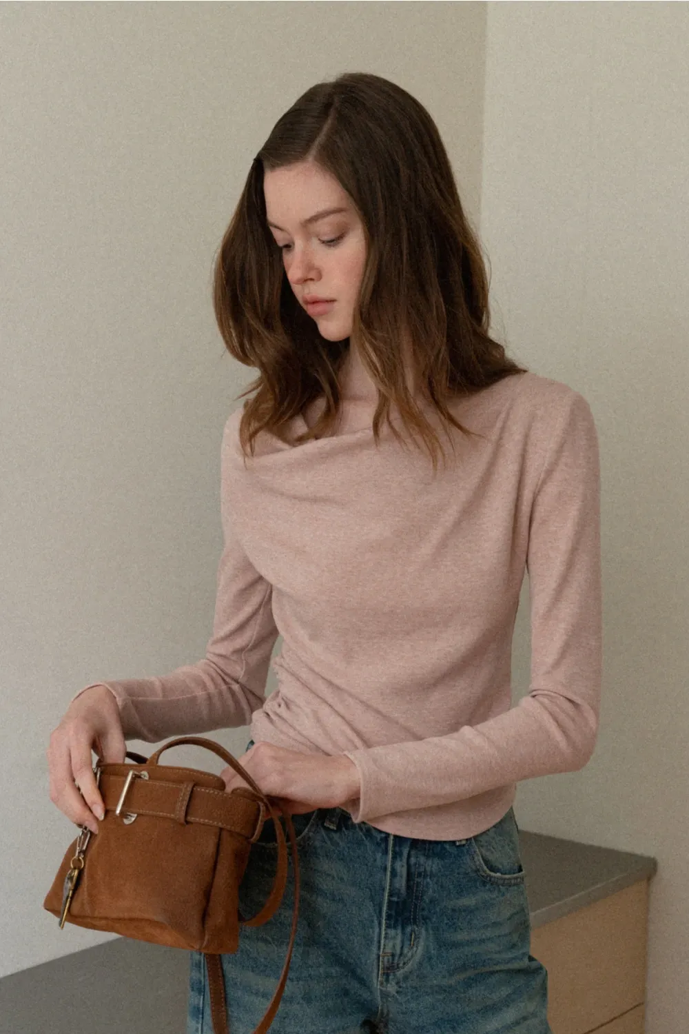 Womens Long Sleeve Drape Neck Top