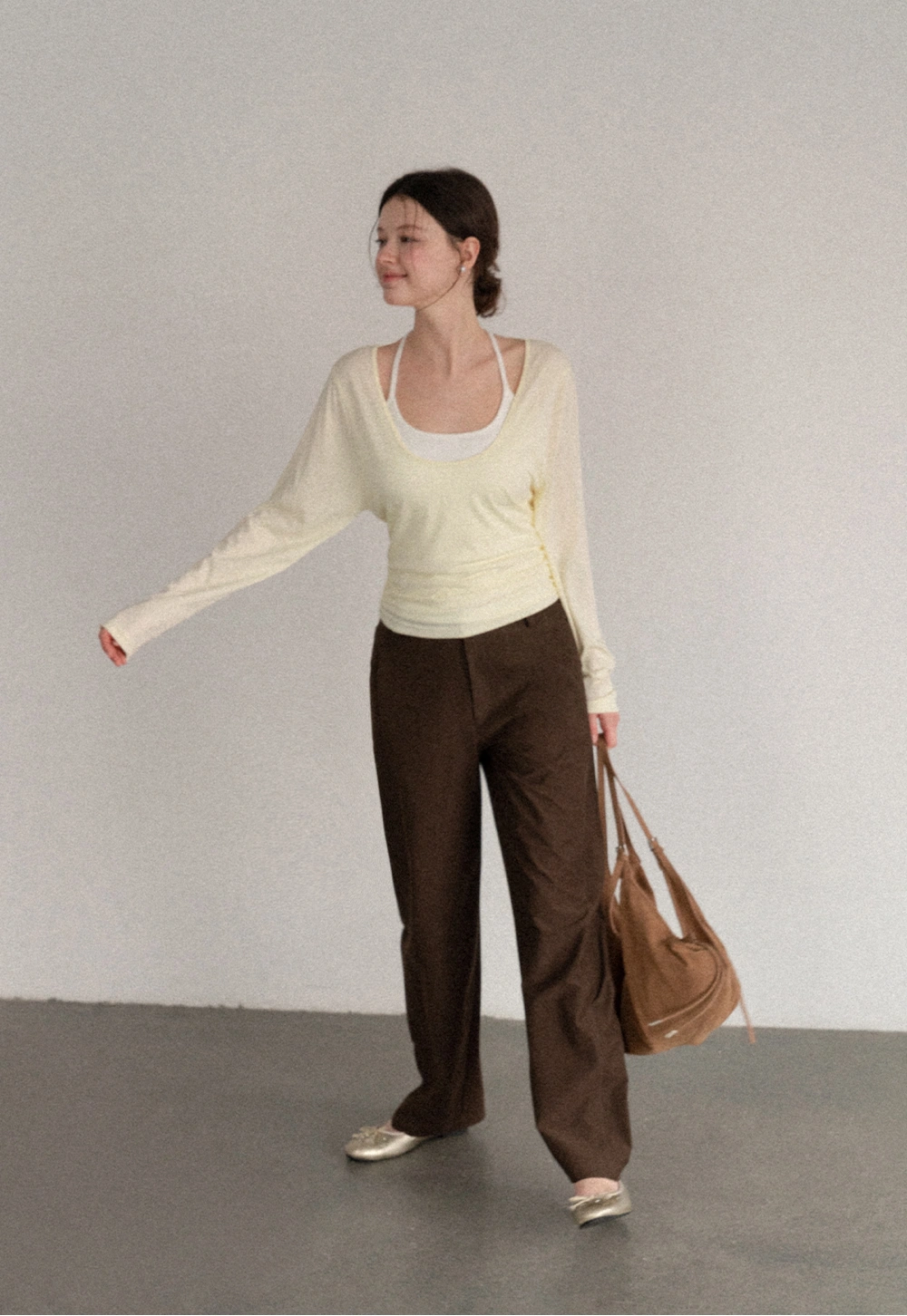 Women Scoop Neck Long Sleeve Basic Layering Top