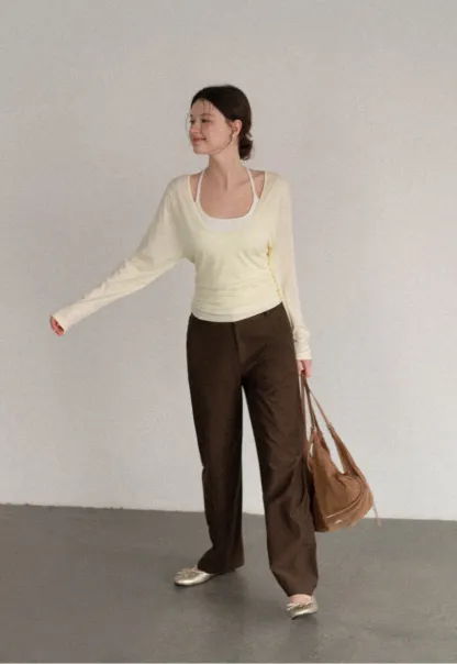 Women Scoop Neck Long Sleeve Basic Layering Top