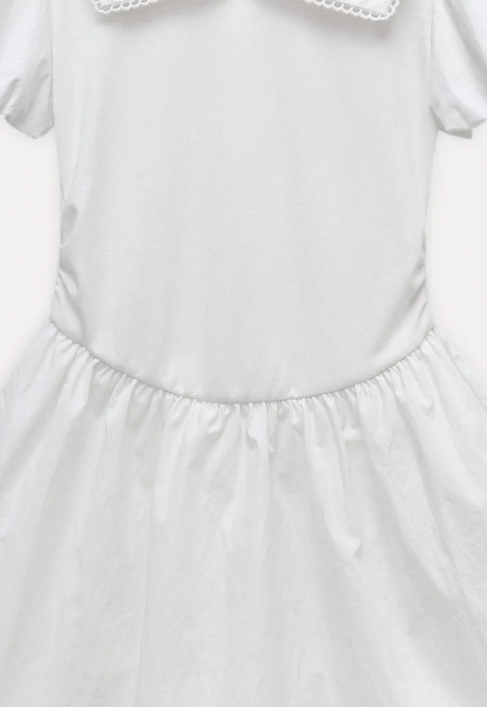 French V-Neck Puff Sleeve White Dress