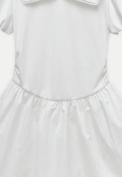 French V-Neck Puff Sleeve White Dress