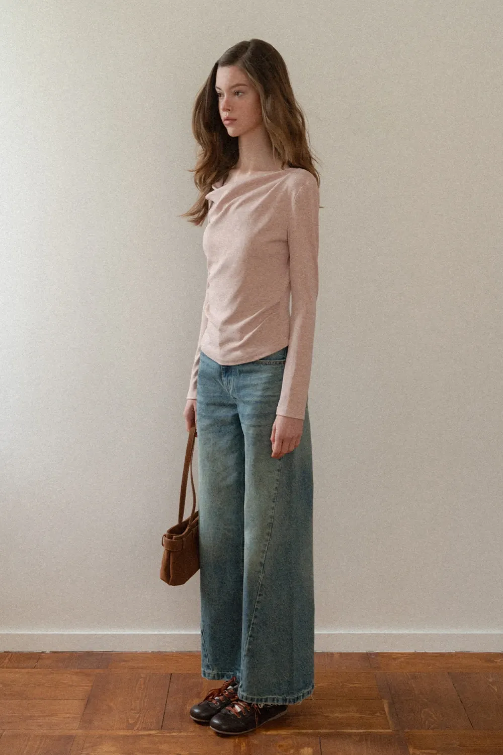 Womens Long Sleeve Drape Neck Top