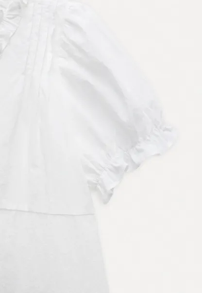 Women's Ruffle Trim Puff Sleeve Blouse