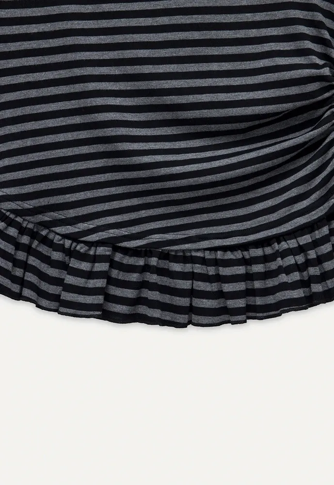 Women’s Striped Asymmetric Ruffle-Hem Tee