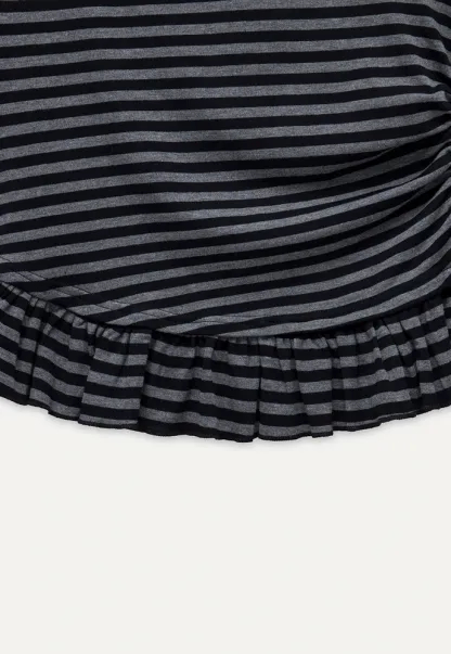 Women’s Striped Asymmetric Ruffle-Hem Tee