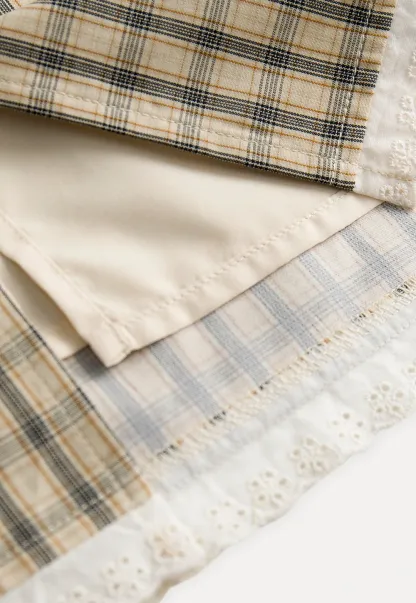 Women's Plaid A-Line Skirt with Lace Trim